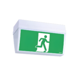 A green sign and icon of a man running